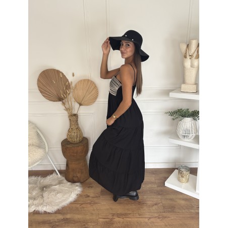 Robe longue brodée noir Segolene