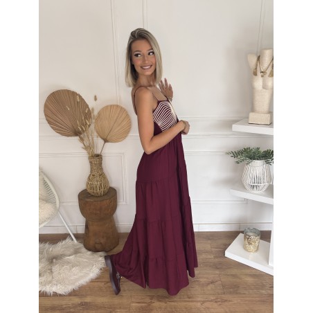 Robe longue brodée bordeaux Segolene