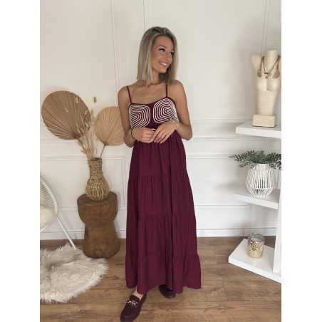 Robe longue brodée bordeaux Segolene