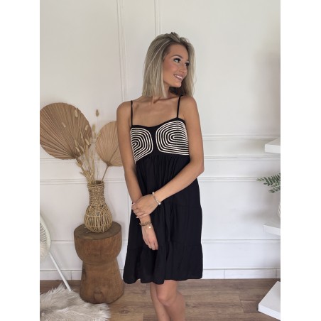 Robe courte brodée noir Rita