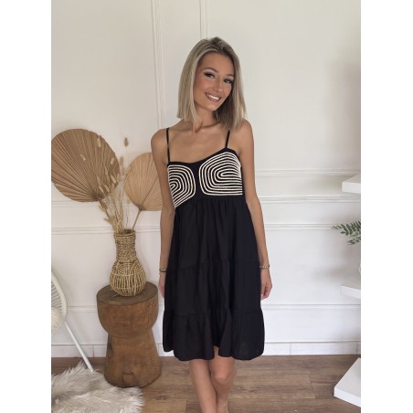 Robe courte brodée noir Rita