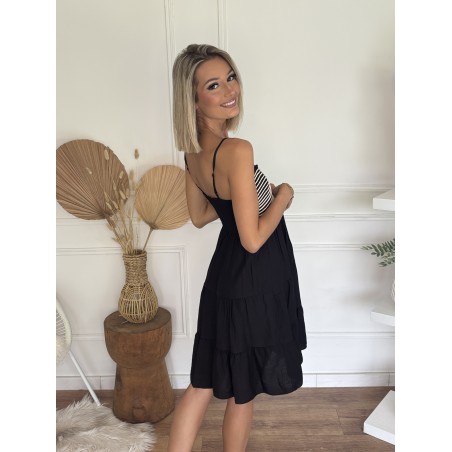 Robe courte brodée noir Rita