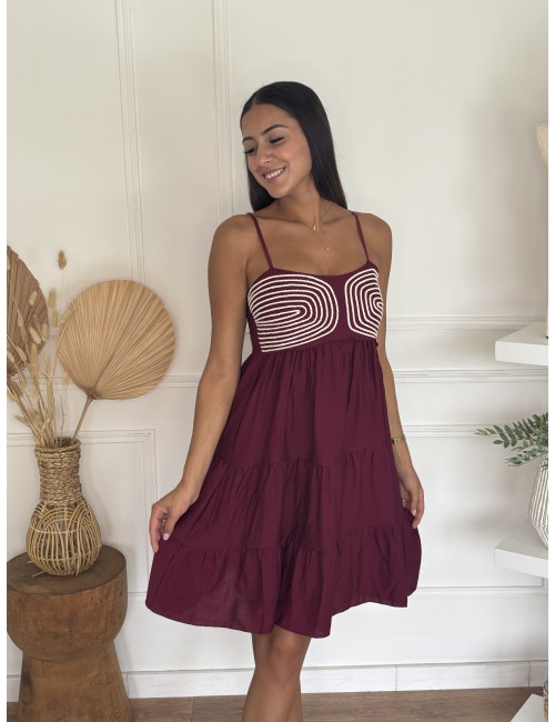 Robe courte brodée bordeaux Rita
