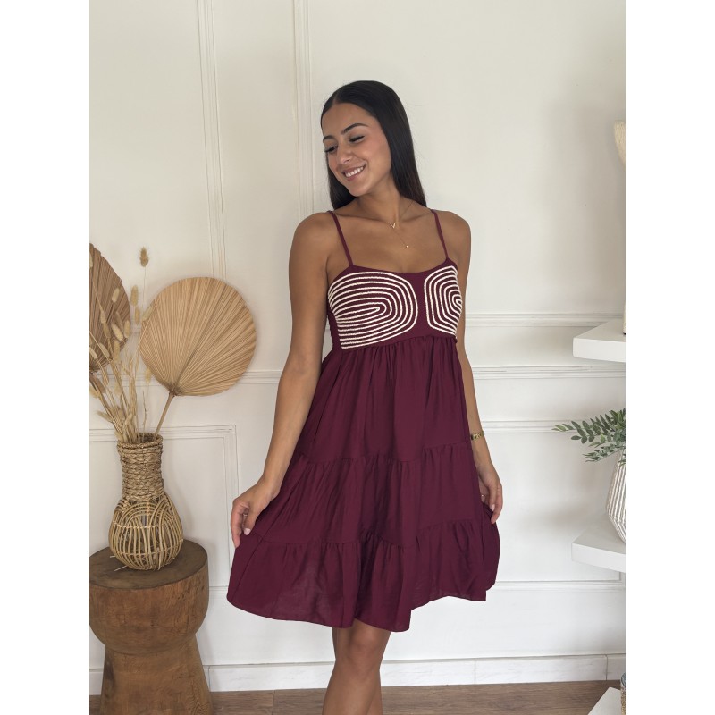 Robe courte brodée bordeaux Rita