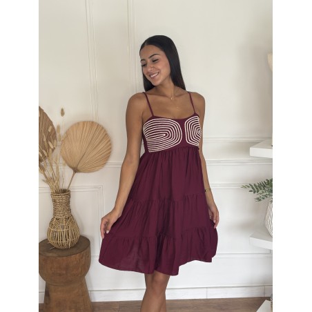 Robe courte brodée bordeaux Rita