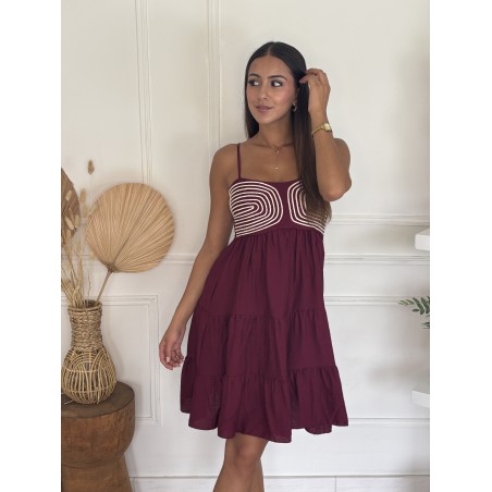 Robe courte brodée bordeaux Rita