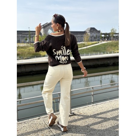 Pantalon en velours côtelé écru Azalee