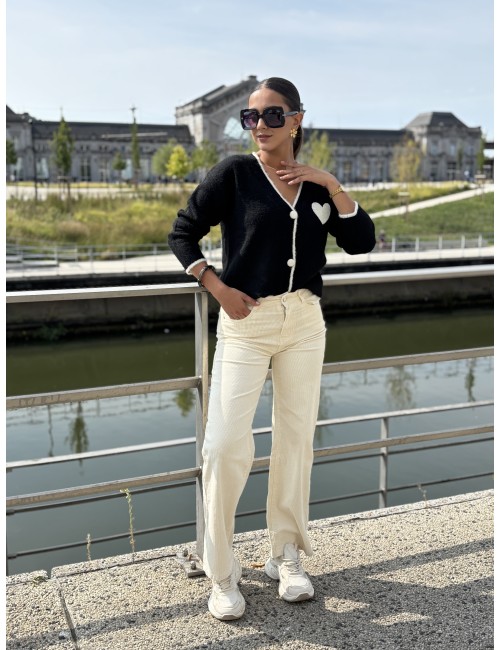 Pantalon en velours côtelé écru Azalee