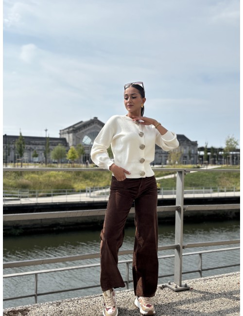 Pantalon en velours côtelé choco Azalee