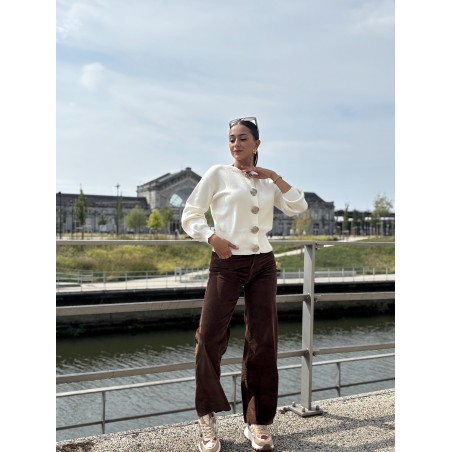 Pantalon en velours côtelé choco Azalee