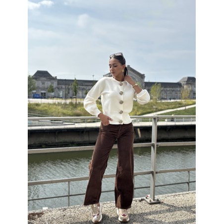 Pantalon en velours côtelé choco Azalee