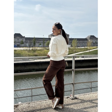 Pantalon en velours côtelé choco Azalee