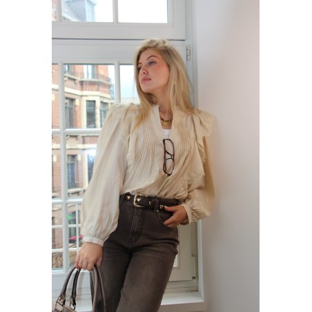 Blouse satinée à volants et dentelle VIOLINA