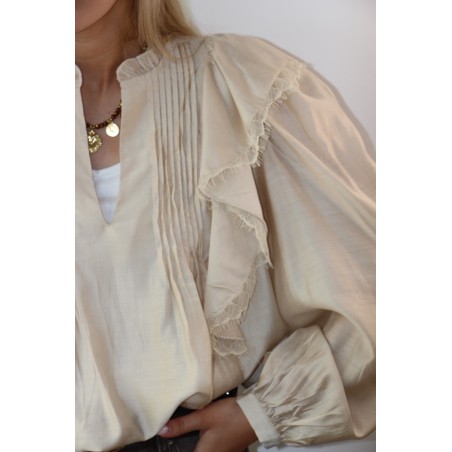 Blouse satinée à volants et dentelle VIOLINA