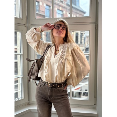 Blouse satinée à volants et dentelle VIOLINA