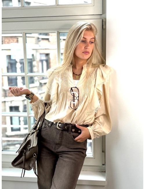 Blouse satinée à volants et dentelle VIOLINA