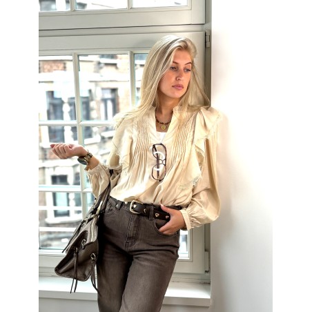 Blouse satinée à volants et dentelle VIOLINA