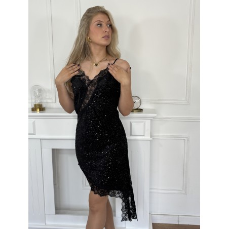 Robe nuisette à sequins noire Enrica