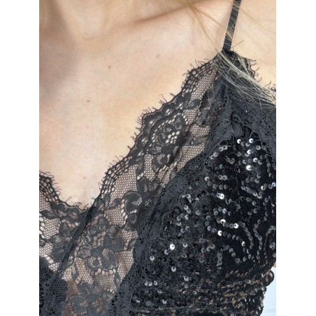 Robe nuisette à sequins noire Enrica