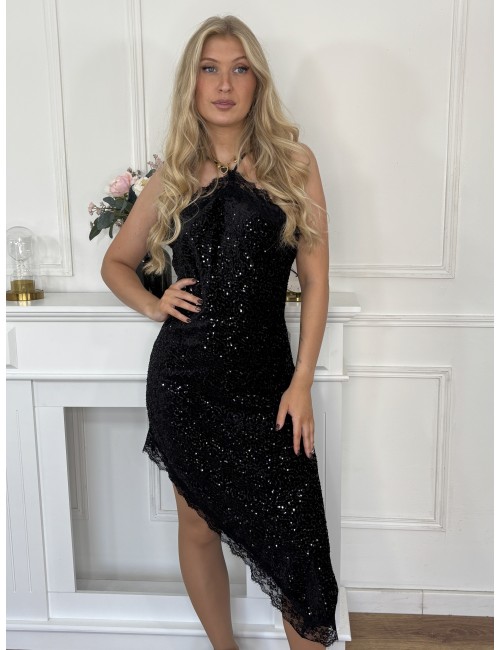 Robe nuisette à sequins noire Laurence