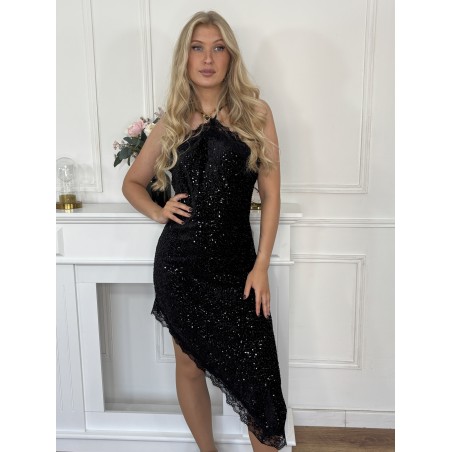 Robe nuisette à sequins noire Laurence