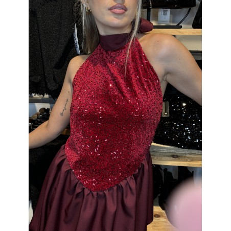 Robe courte sans manches à sequins bordeaux ANASTACIA