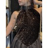 Robe courte sans manches à sequins choco ANASTACIA