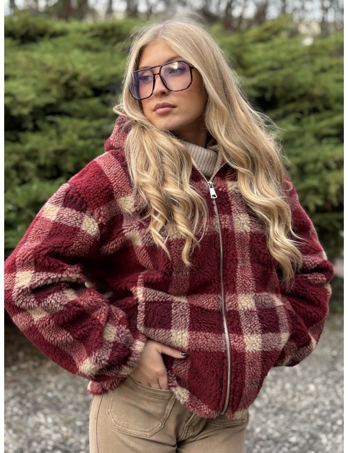 Veste à carreaux bordeaux Layana