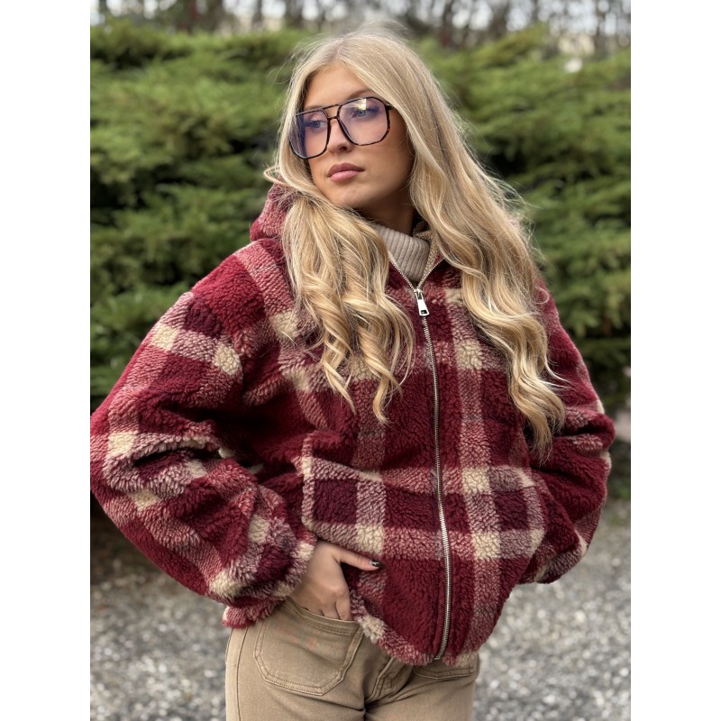 Veste à carreaux bordeaux Layana