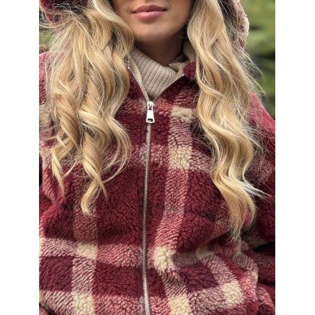 Veste à carreaux bordeaux Layana