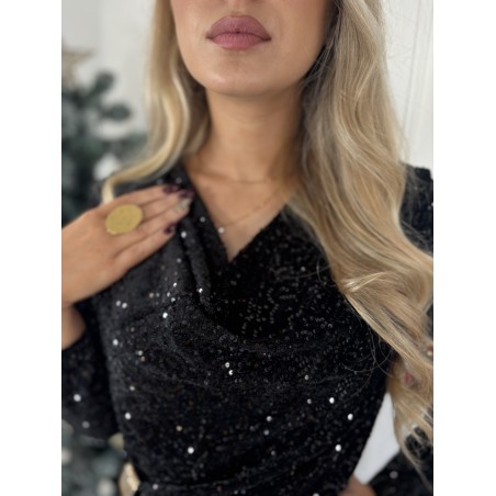 Robe de fêtes à sequins noire SAMANTHA