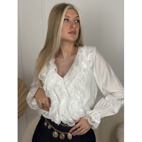 Chemise légère à dentelle blanche VALERIA
