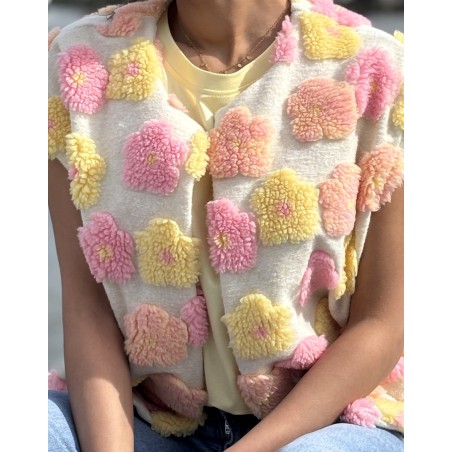 Gilet sans manche relief à fleurs jaune Audrey