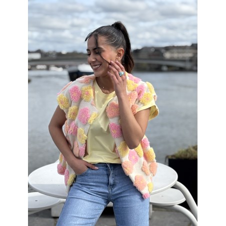 Gilet sans manche relief à fleurs jaune Audrey