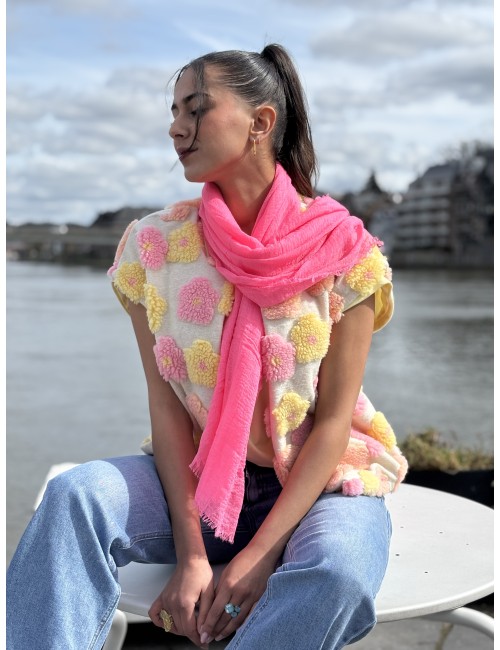 Gilet sans manche relief à fleurs jaune Audrey