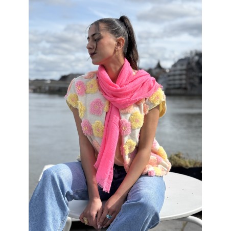 Gilet sans manche relief à fleurs jaune Audrey