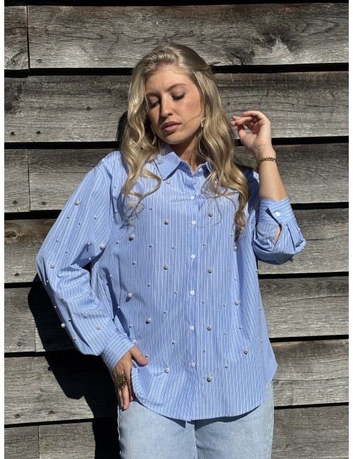 Chemise lignée à perles ciel LAYANA