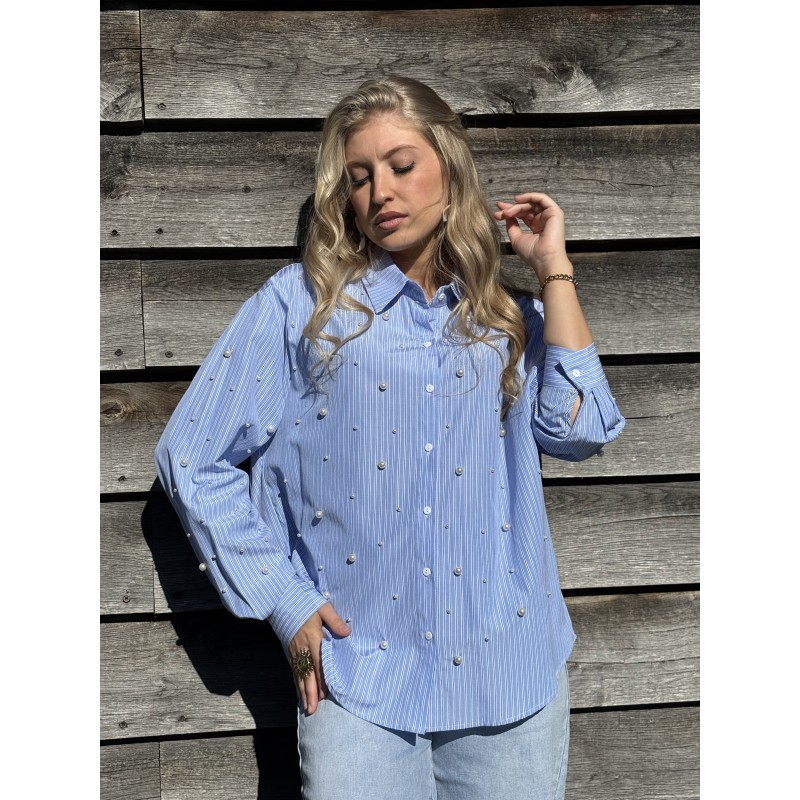 Chemise lignée à perles ciel LAYANA