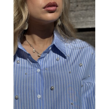 Chemise lignée à perles ciel LAYANA