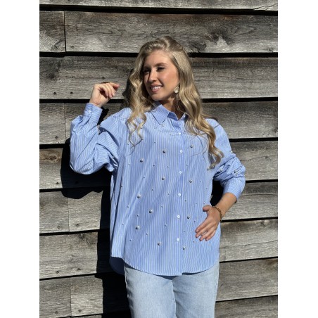 Chemise lignée à perles ciel LAYANA