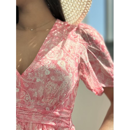 Robe longue imprimée fluide rose ABBY