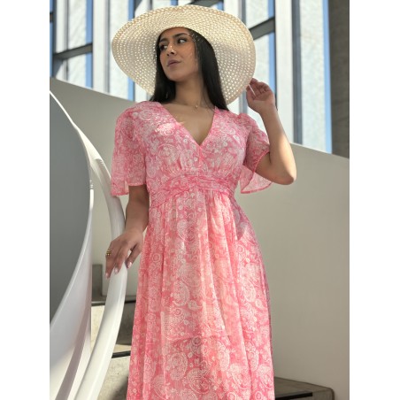 Robe longue imprimée fluide rose ABBY