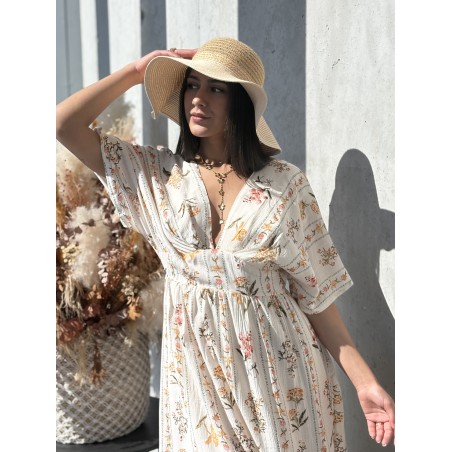 Robe fleurie beige ANISSA