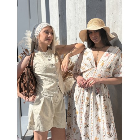 Robe fleurie beige ANISSA