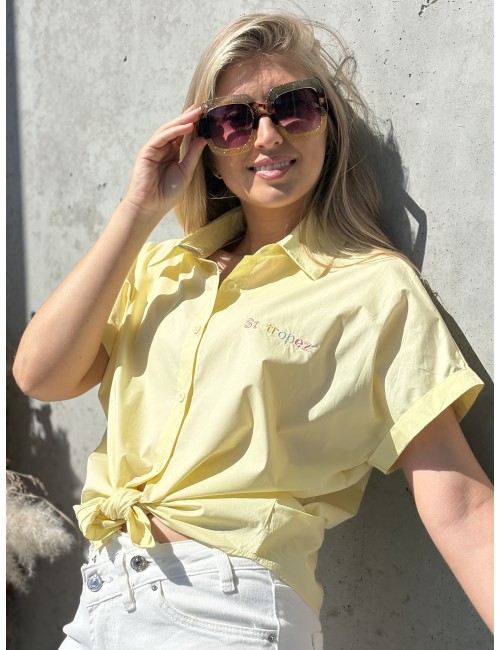 Chemise brodée "St-Tropez" jaune TIFFANY