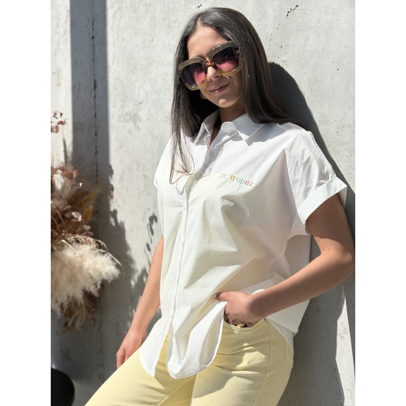 Chemise brodée "St-Tropez" blanche TIFFANY