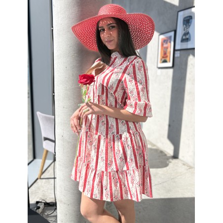 Robe courte rayée fleurie rouge Loretta