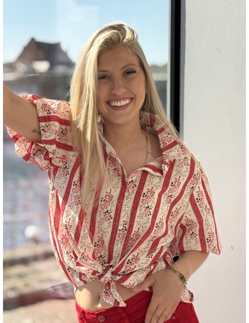 Chemise rayée fleurie rouge Renata