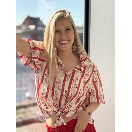 Chemise rayée fleurie rouge Renata