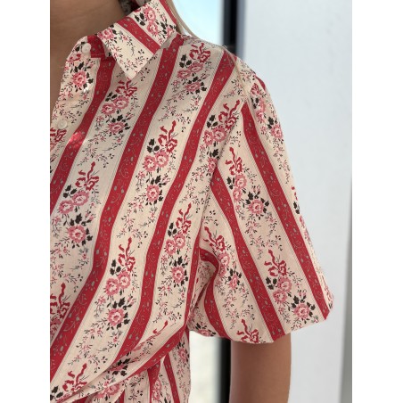 Chemise rayée fleurie rouge Renata